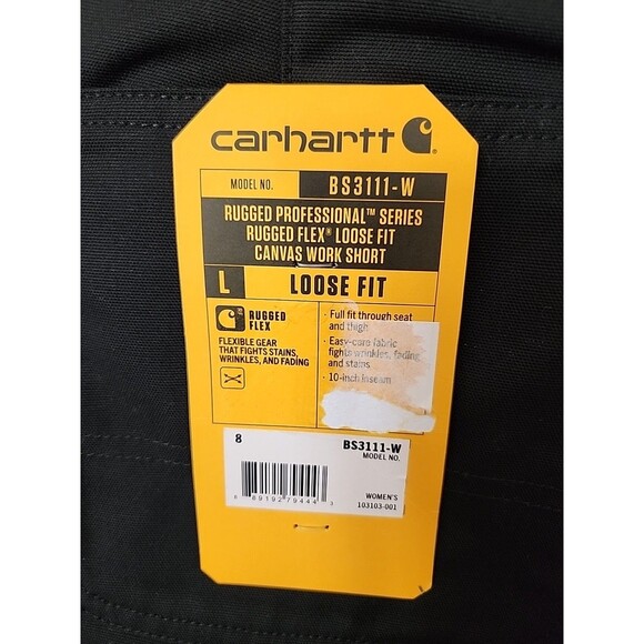 Carhartt Rugged Flex Loose Fit Canvas Work Shorts Womens 8 Black NEW - Picture 9 of 13